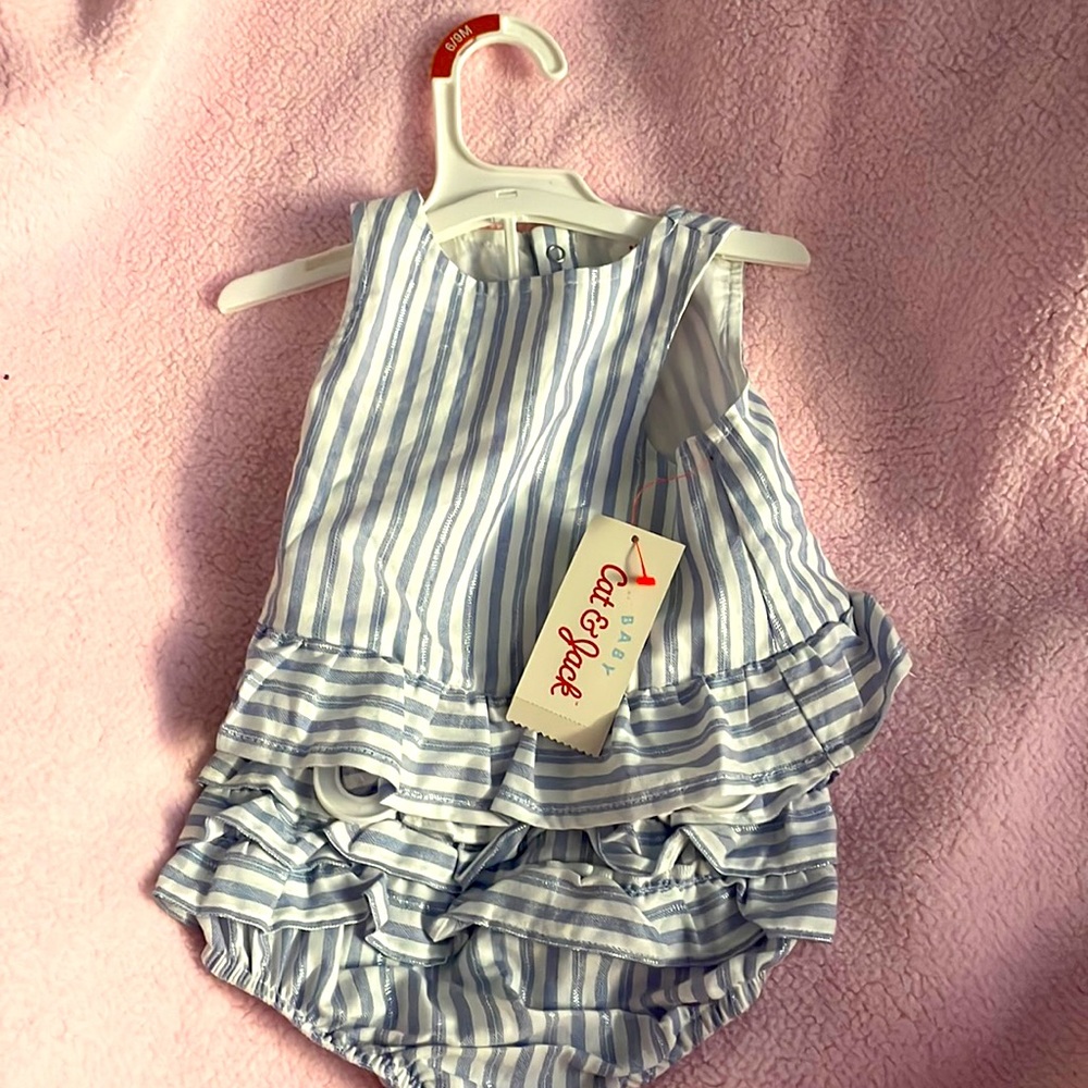 Baby blue and white 6/9 month 2 piece